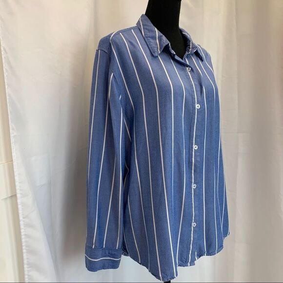 TAHARI blue white striped button down dress shirt Sz L - Picture 4 of 13